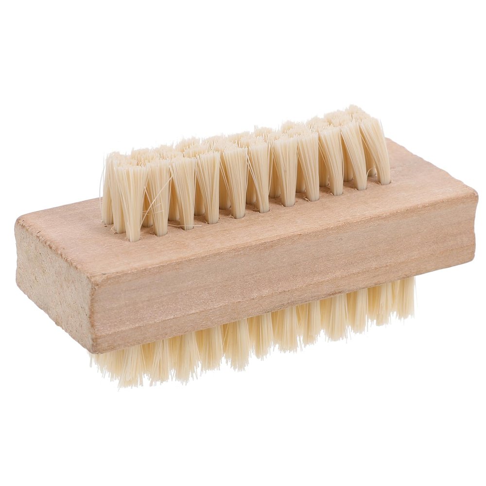 Healeved Double Sided Natural Bristle Nail Brush Wooden Handle Spa for Hands Feet 10cm x 4.5cm