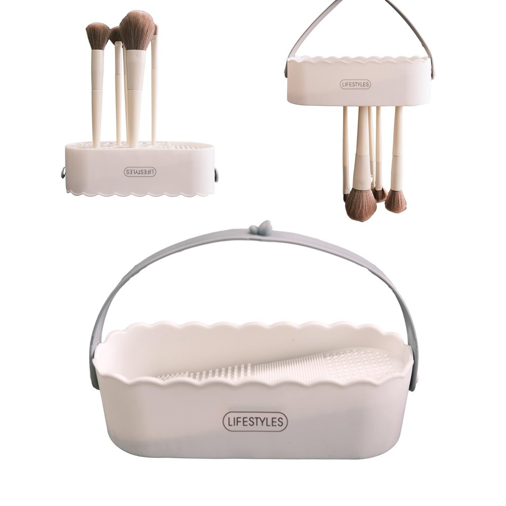 Heafea Makeup Brush Cleaner 3 in 1 Silicone Cleaner Bowl and Suspension Drying Rack,Slope Silicone Makeup Brush Cleaning Bowl Cleaning Tool,Cleaning The Dry Makeup Sponge,Powder Puff,Makeup Brush