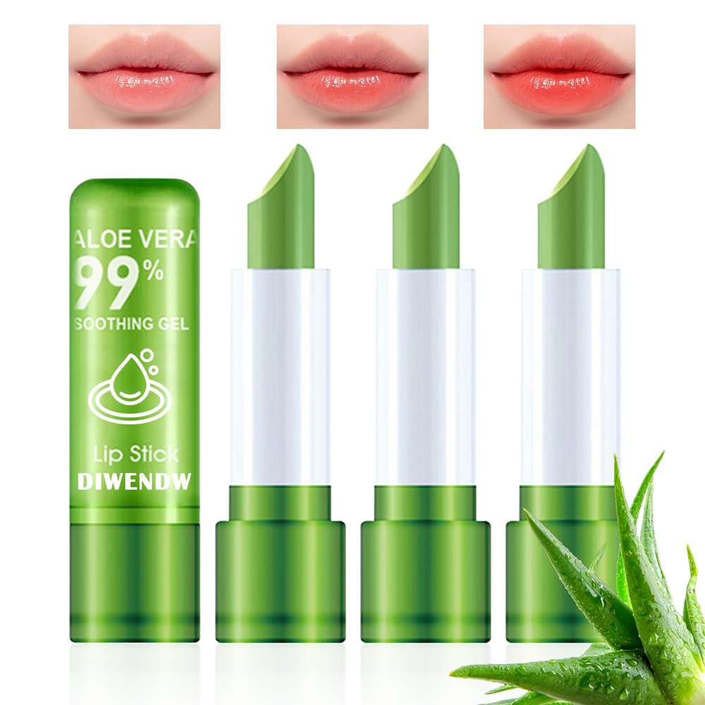 4PCS Aloe Vera Color Changing Lipstick,Temperature Color Change Lip Gloss Makeup Set,Waterproof Long Lasting Aloe Vera Tinted Lip Balm Moisturizer,Moisturizing PH Mood Magic Lipstick for Women