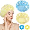 WSICSE 2 Packs Large Shower Cap, Waterproof Reusable Shower Cap Double Layers Hat Bath Caps with Hair Scrunchies for Home Spa Salon, blue, yellow view 1