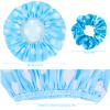 WSICSE 2 Packs Large Shower Cap, Waterproof Reusable Shower Cap Double Layers Hat Bath Caps with Hair Scrunchies for Home Spa Salon, blue, yellow view 2
