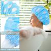 WSICSE 2 Packs Large Shower Cap, Waterproof Reusable Shower Cap Double Layers Hat Bath Caps with Hair Scrunchies for Home Spa Salon, blue, yellow view 3
