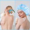 WSICSE 2 Packs Large Shower Cap, Waterproof Reusable Shower Cap Double Layers Hat Bath Caps with Hair Scrunchies for Home Spa Salon, blue, yellow view 4