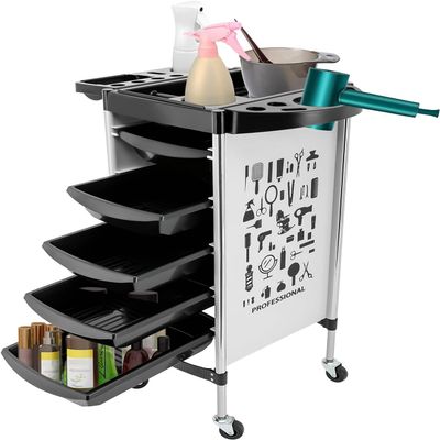 Hairdressing Trolley with 5 Drawers and Wheels, Salon Work Trolley, Hair Stylist Cart, White