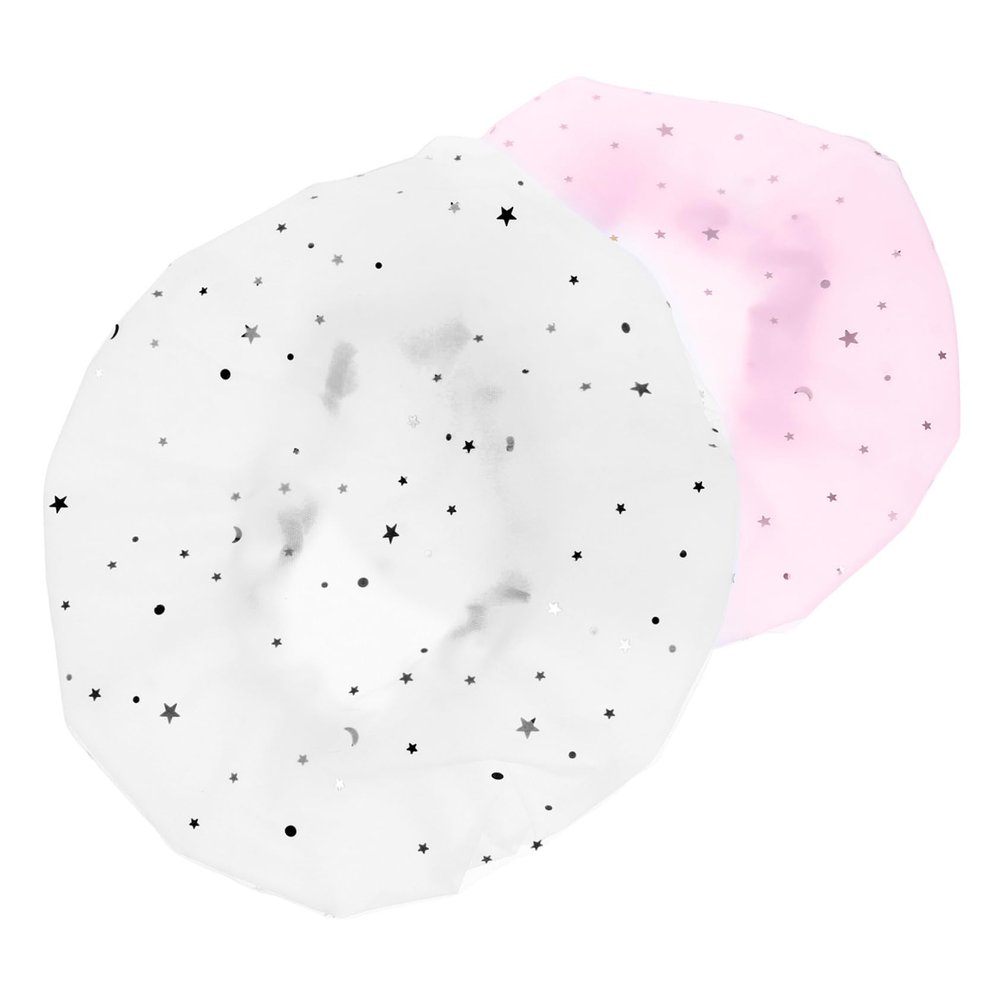 Mikinona 2pcs Reusable Shower Cap for Women Elastic Bathing Cap Double Layer Hair for Shower Spa Cooking Shiny Stars Design