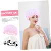 Mikinona 2pcs Reusable Shower Cap for Women Elastic Bathing Cap Double Layer Hair for Shower Spa Cooking Shiny Stars Design view 3