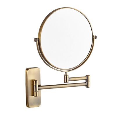 KNKQZXVDF Wall Mounted Makeup Mirrors, 8 Inch Brass Double Sided Vanity Mirrors with Magnifying, Bathroom Extendable 360 Swivel Cosmetic Mirrors,Gold,3X (Color : Brass, Size : 7X)