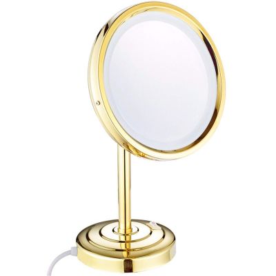 KNKQZXVDF Standing LED Makeup Mirror with Light and 3X/5X/7X/10X Magnification, 8 Inch Brass Countertop Cosmetic Vanity Mirrors with Switch and Plug,Chrome,3X (Color : Gold, Size : 10X)