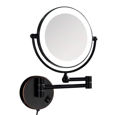 KNKQZXVDF Wall Mounted Makeup Mirror with Magnification, 8 inch Black 360 Swivel Extension Bathroom Double Sided LED Vanity Mirror, Plug Powered,7X (Color : 3X)