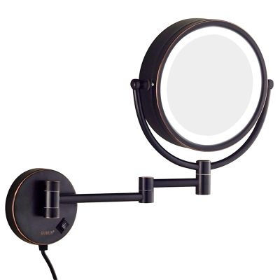 8 Inch Magnifying Double Sided Mirror, Bathroom Extendable 360 Swivel Shaving Cosmetic Vanity Mirror with Plug Switch (Color : Black, Size : 7X)