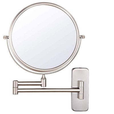 Makeup Mirror Round, Bathroom Mirror, 360 Rotation Portable, Ideal for Applying Make-up, Wearing Contacts and Shaving (Color : Nickel)