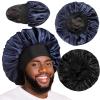 2pcs Bonnets for Men, Double Layer Hair Bonnet Satin Bonnet for Women Curly Hair Braids, B view 1
