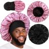 2pcs Bonnets for Men, Double Layer Hair Bonnet Satin Bonnet for Women Curly Hair Braids, C view 1