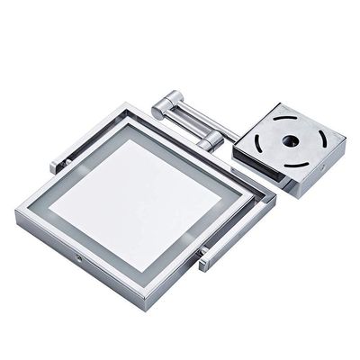 3X Magnification Double Sided Bathroom Mirror LED Lighted Extendable Square Shaving Mirror, Nickel Wire Drawing (Color : Black, Size : 8inch 3X) (Silver White 8inch 3X)