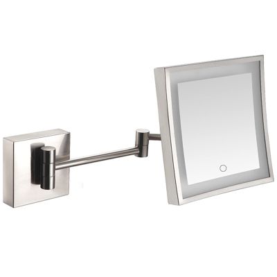 Screen Touch Dimming Makeup Mirror with Lights And 3X Magnification, Square LED Wall Mounted Bathroom Vanity Mirror, Rotable Extendable Shaving Mirror,Gold,Hardwired ( Color : Nickel , Size : Plug In