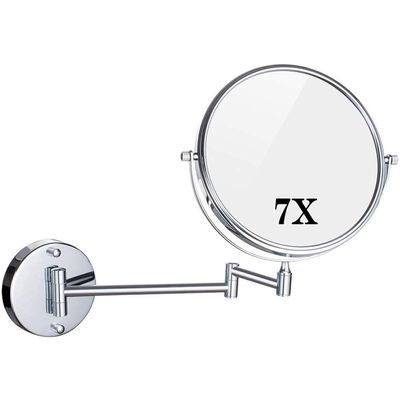 7X Makeup Mirror Round Bathroom Mirror, Double- Sided Vanity Mirror 360 Rotation, Make Your Details Look More Refined (Color : Bronze) (Chrome)
