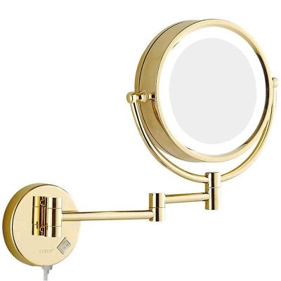 8 Inch Magnifying Double Sided Mirror, Bathroom Extendable 360 Swivel Shaving Cosmetic Vanity Mirror with Plug Switch (Color : Gold, Size : 3X)