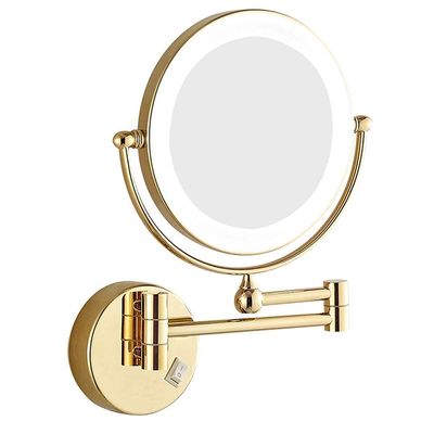 10X Magnification LED Lighted Bathroom Mirror Extendable Folding Round Shape Cosmetic Vanity Mirror (Color : Rose Gold, Size : 8inch 10X) (Gold 8inch 10X)