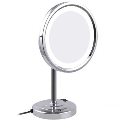 KNKQZXVDF Standing LED Makeup Mirror with Light and 3X/5X/7X/10X Magnification, 8 Inch Brass Countertop Cosmetic Vanity Mirrors with Switch and Plug,Chrome,3X (Color : Chrome, Size : 7X)