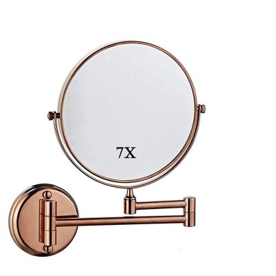 7X Magnification Round Makeup Mirror, 8 Inch Bathroom Shaving Mirror, 360 Rotation Double- Sided Mirror for Applying Make-up (Color : Green Bronze) (Rose Gold)