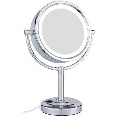 KNKQZXVDF 8.5 Inch Tabletop LED Lighted Makeup Mirror with Magnification, Chrome Finish Double Sided Desk Vanity Mirror, Plug Powered,3X (Color : 3X)