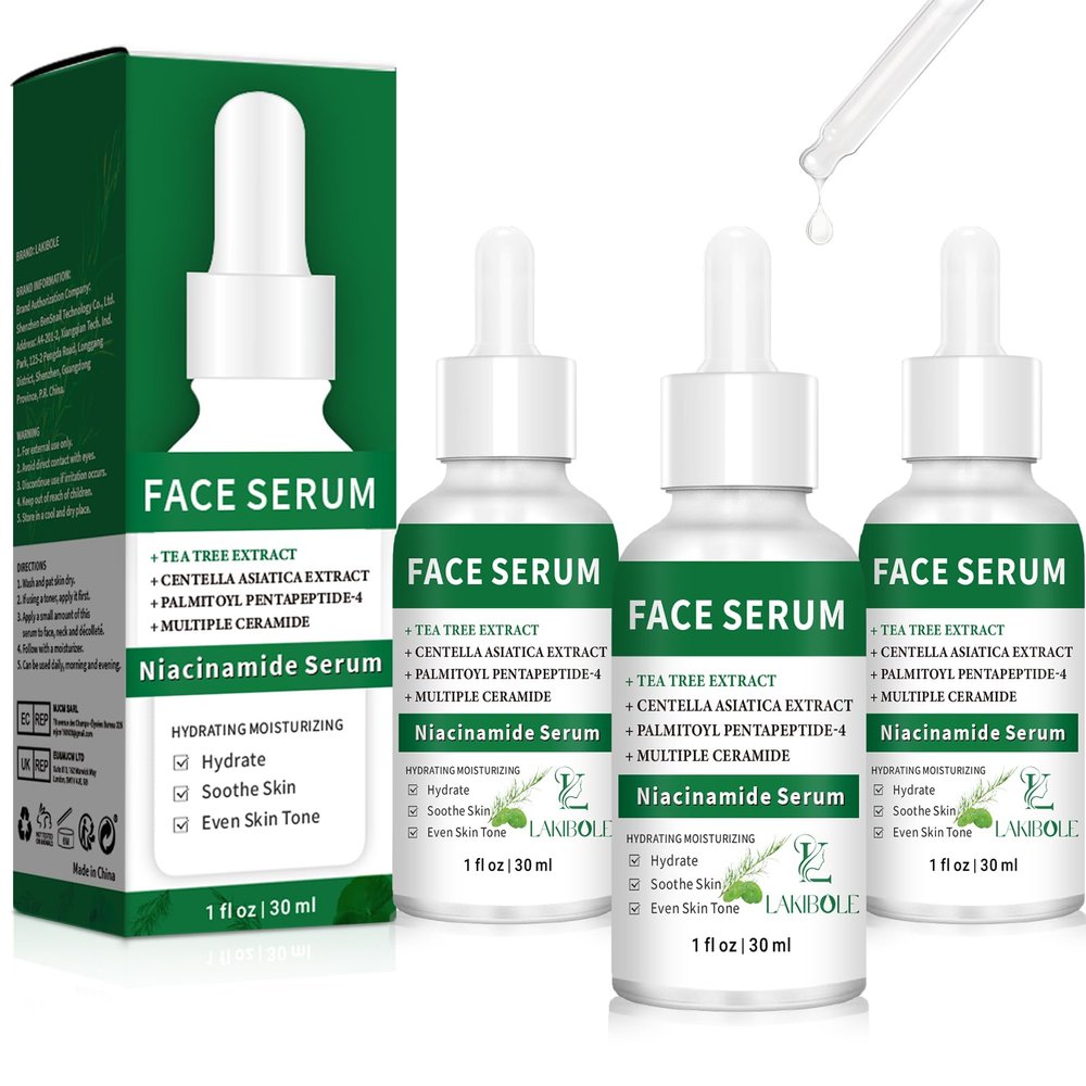 3 Pack 5% Niacinamide Serum with 4% Tea Tree Extracts & 1% Centella Asiatica Extracts for Hydration and Even Tone (1fl.oz/30ml Each)