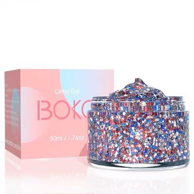 Boko 50ML Body Glitter Gel, Red White Blue 4th of July Chunky Glitter for Face Hair Body Makeup, Patriotic Glitter for USA Independence Day Memorial Day Veterans Day Flag Party Rave Accessories