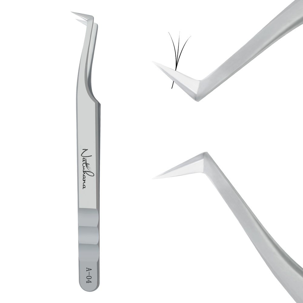 Natuhana High Precision Lash Tweezers for Individual and Volume Eyelash Extensions Premium Stainless Steel Curved Fiber Tip Professional Isolation Tweezer