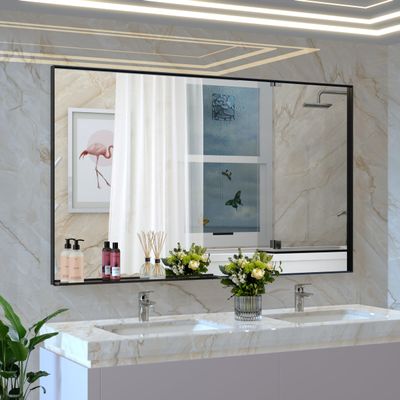 60*36" Oversized Rectangle Bathroom Mirror with Silver Frame Decorative Wall Mirrors for Bathroom Living Room Bedroom Vertical or Horizontal Wall Mounted mirror with Aluminum Frame (Black-60*36in)