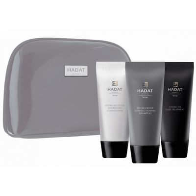 HADAT Hydro Hair Growth Set, Professional Hair Travel Kit 4in1 (Shampoo, Conditioner, Hair Mask, Signature Beauty Bag), 3 x 2.4 Fl. Oz. (70 ml), White