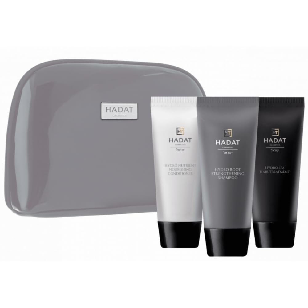 HADAT Hydro Hair Growth Set, Professional Hair Travel Kit 4in1 (Shampoo, Conditioner, Hair Mask, Signature Beauty Bag), 3 x 2.4 Fl. Oz. (70 ml), White
