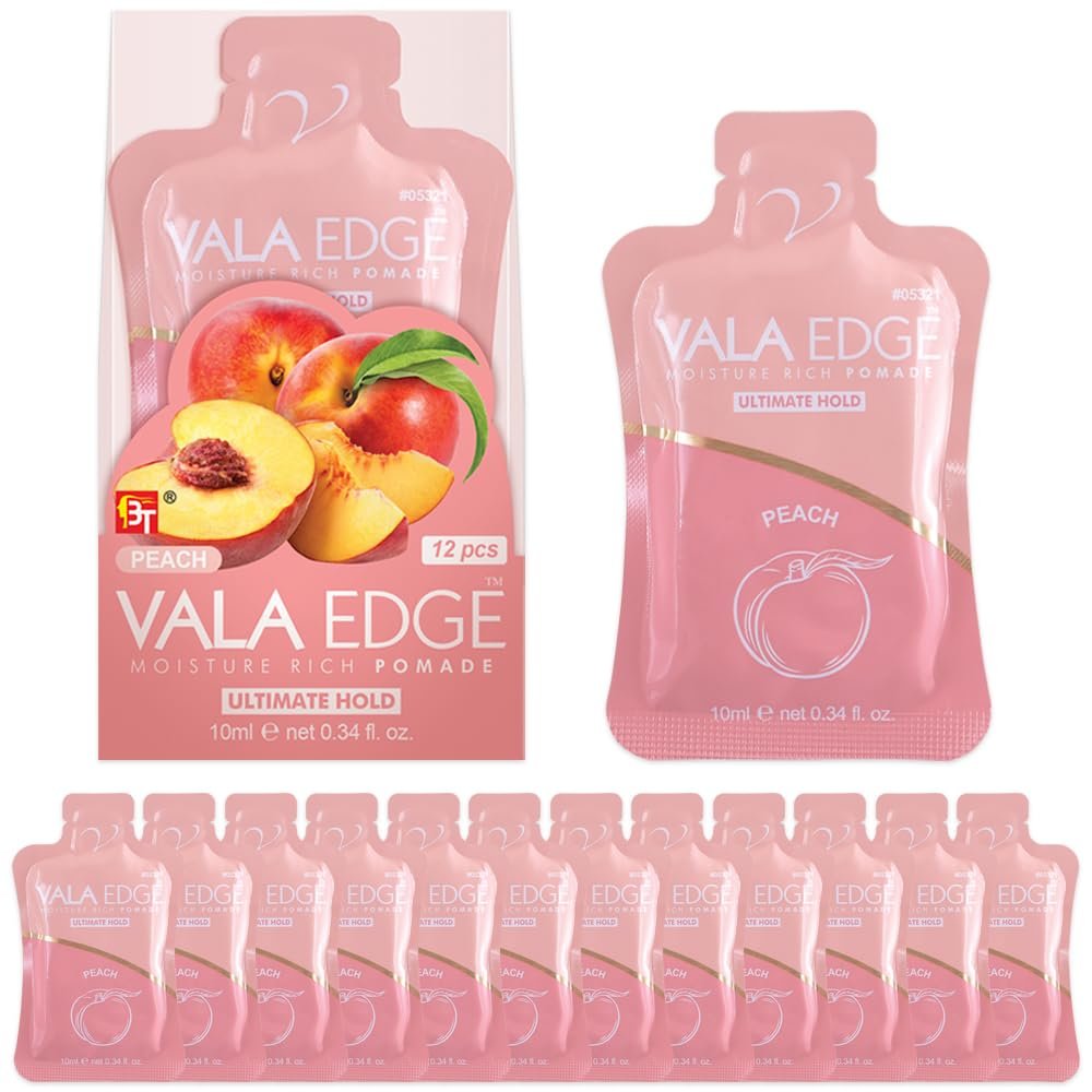 12 Pack 10ml Vala Edge Control Braiding Gel Pomade Strong Hold High Shine Made in Korea Beauty Styling Gel (Peach)