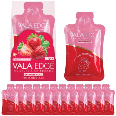 12 Pack 10ml Vala Edge Control Braiding Gel Pomade Strong Hold High Shine Made in Korea Beauty Styling Gel (Strawberry)