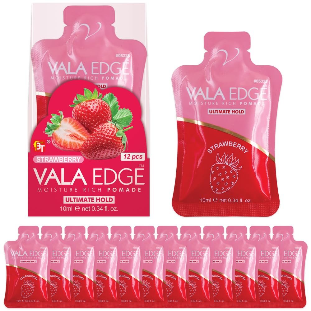 12 Pack 10ml Vala Edge Control Braiding Gel Pomade Strong Hold High Shine Made in Korea Beauty Styling Gel (Strawberry)