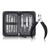 LOVULIFE Nail Clippers Set Nail Clipper Pedicure Kit 10 Piece Stainless Steel Manicure Set Nail Clipper Nail Care Tool with Portable Travel Case (Black/Brown) (Color : A) view 1