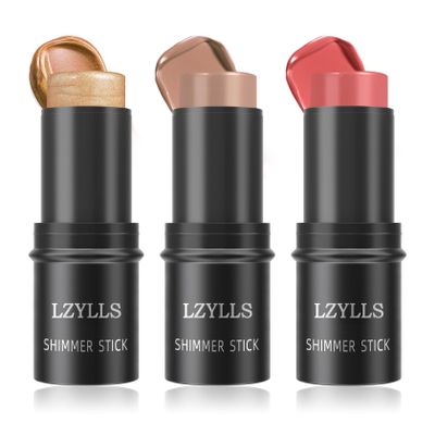 3P Cream Blush Stick with Brush,Waterproof Multi Cream Blush Stick Makeup,Lightweight,Long-lasting,Easy To Use,2 in 1 Multi Stick Blush for Cheeks & Lip Tint & Eyeshadow Makeup Q345