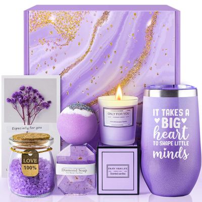 Christmas Gifts for Teacher, Teacher Appreciation Gifts, Easter Valentines Day Mothers Day Thanksgiving Gift for Teachers, Back to School Gift - Unique Lavender Spa Basket Set for Women