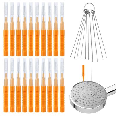 30pcs Shower Head Cleaner Tools, Shower Head Cleaning Brushes Multi-Sized Tiny Showerhead Cleaner Picks for Small Hole Anti-Clogging Cleaning Brush for Gap Nozzle Slot (Orange)