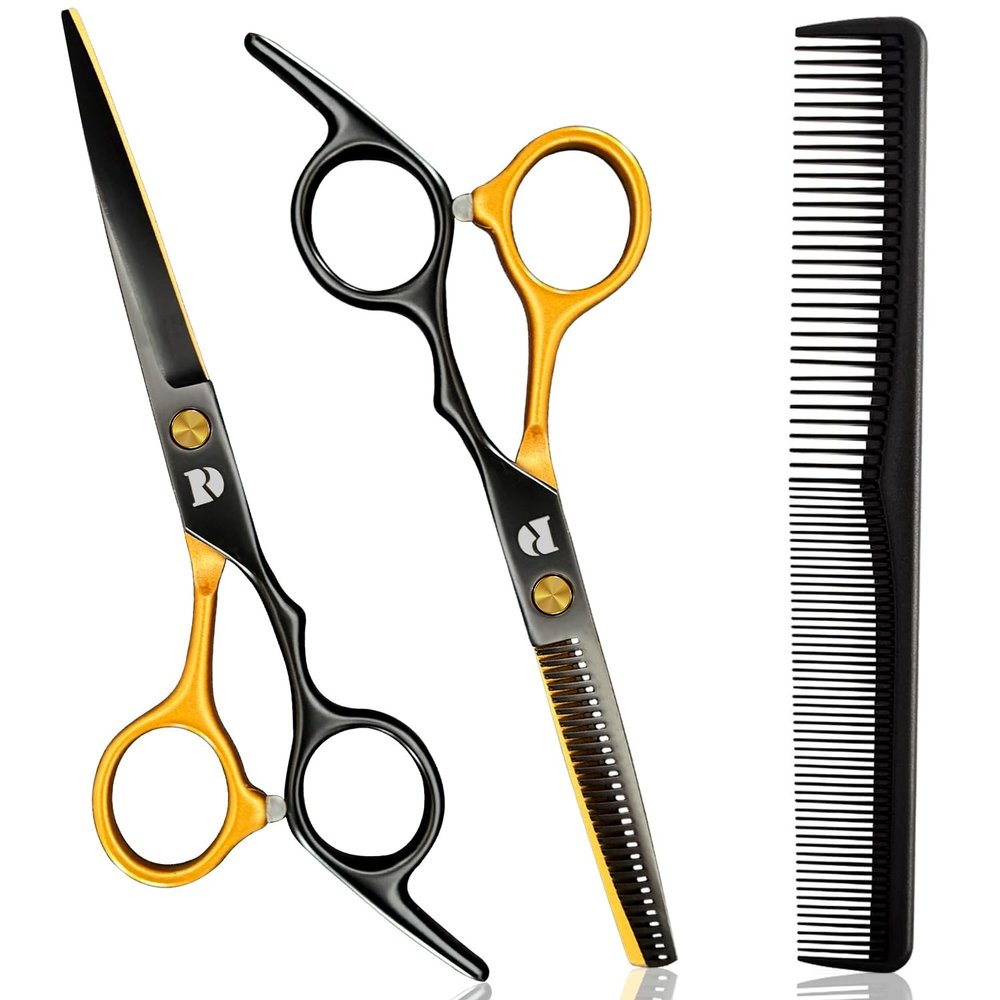 Professional Hair Cutting Shears Set,6 Inch Barber Hair Cutting Scissors Kit,Hairdressing Thinning Shears for Hair Cutting,Sharp Blades Haircut Scissors Kit for Women/Men/Kids (Rainbow) (Gold)