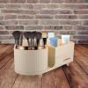 Baluue Rotating Makeup Brush Holder Multiple Compartments Stylish and Functional Makeup Organizer for Vanity Bathroom Countertop Design Creamy view 4