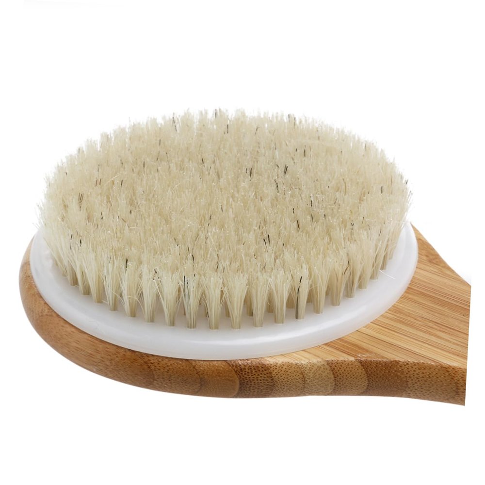 Healeved Handle Bristle Bath Brush for Exfoliating Massage Natural Pig Bristle Shower Scrubber with Hanging String for Easy Use