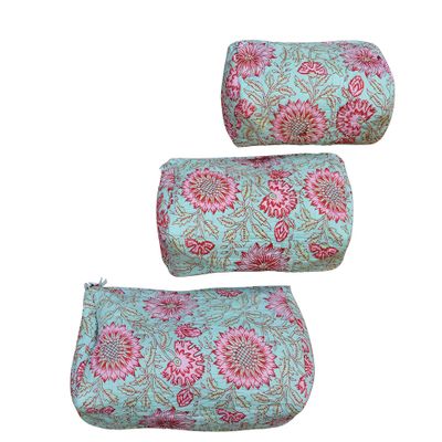 INDACORIFY 100% Cotton Block Print Cosmetic Toiletry Bags Boho Beauty Toiletry Kits Travel Case Pouch for Women's Printed Cotton Tote Bag (Pattern- 14)