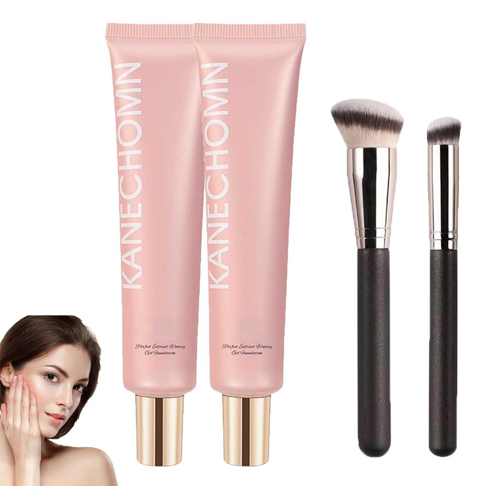 Super Coverage Foundation With Buffing Brush, Super Full Coverage Makeup, Full Coverage Foundation And Brush Set, Concealer Full Face Coverage (Natural+Ivory)