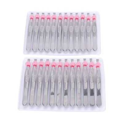 NOLITOY 24pcs Elegant Stainless Steel Flat Tip Eyebrow Tweezers Hair Removal Tweezers Tool Safe and Sharp for Eyebrow Clip Multipurpose Makeup Tools