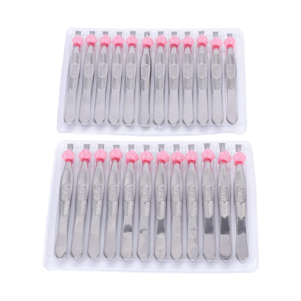 NOLITOY 24pcs Elegant Stainless Steel Flat Tip Eyebrow Tweezers Hair Removal Tweezers Tool Safe and Sharp for Eyebrow Clip Multipurpose Makeup Tools