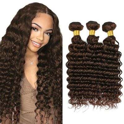 Color #4 Bundles Brown Deep Curly Human Hair Bundles Unprocessed Brazilian Virgin Hair 18 20 22 Inch Color #4 Deep Wave Bundles Human Hair Chocolate Brown Bundles Hair Weave
