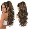 REECHO Ponytail Extension, 24" Claw Clip in Ponytail Extensions Long Curly Wavy Ponytail Hair Extension Jaw Clip on Pony Tails Hairpiece for Women - Chocolate Brown with Highlights view 1