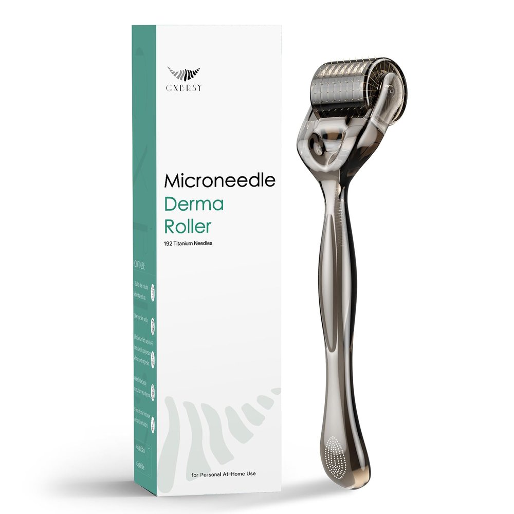 GXBRSY Derma Roller 0.25mm Titanium, 192 Micro Needle Roller - Beard Face Dermal Roller (Crystal Black)
