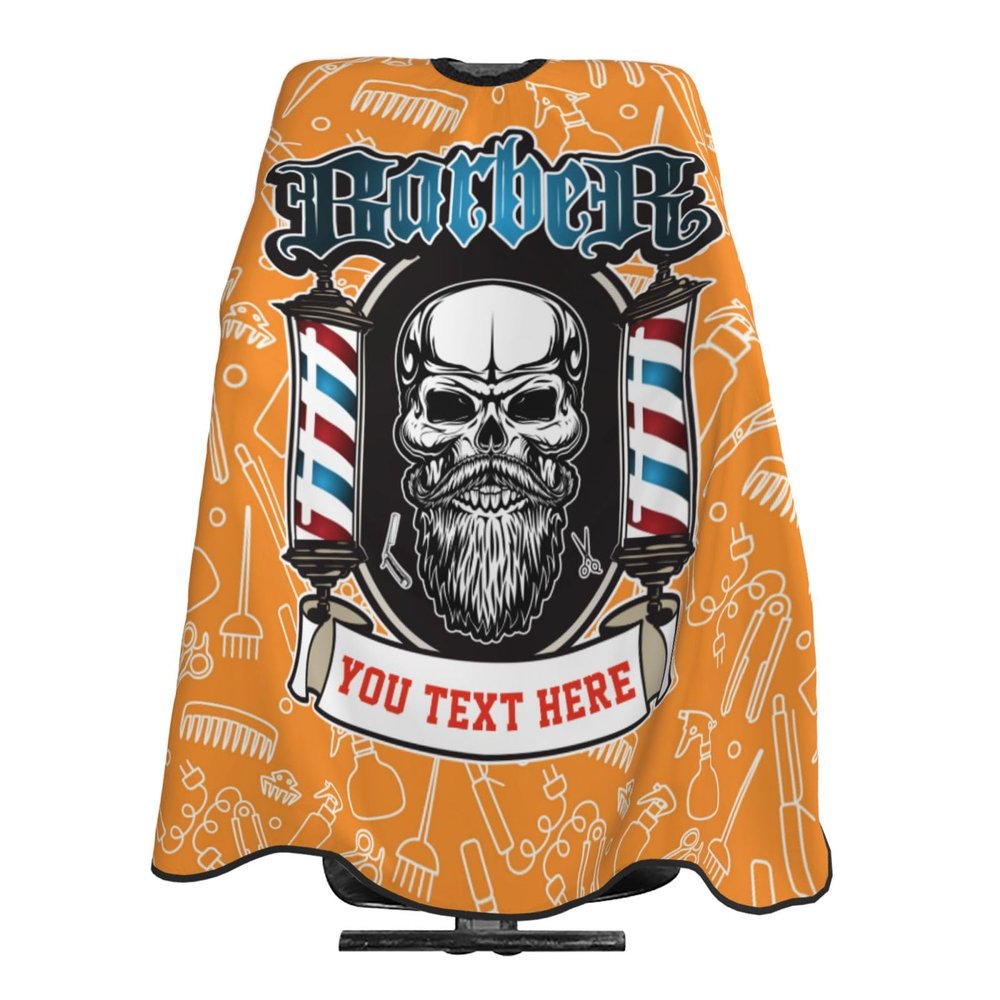 Custom Barber Skull Haircut Barber Cape for Men Women, Personalized Text Logo Salon Haircut Cape, Customized Hair Cutting Cape Hairdressing Apron for Home Salon Barbershop