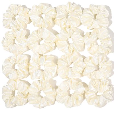 16 Pcs Scrunchies for Women - White Satin Silk Scrunchies for Girls Hair Ties Elastics Bands Ponytail Holder Hair Accessories